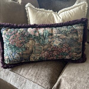 Floral Tapestry Accent Pillow with Fringe